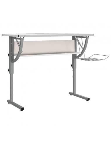 Scrivania Bianca Grigia 110x53x(58-87) cm Multistrato e Acciaio