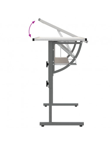 Scrivania Bianca Grigia 110x53x(58-87) cm Multistrato e Acciaio