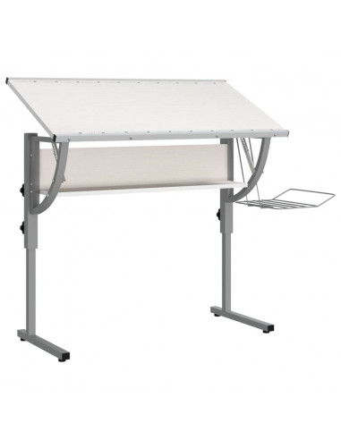 Scrivania Bianca Grigia 110x53x(58-87) cm Multistrato e Acciaio