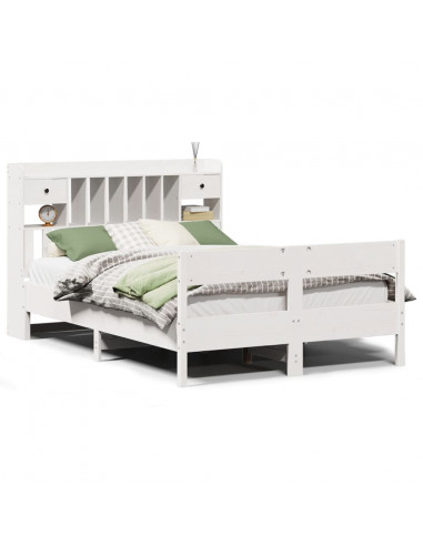 Letto Libreria senza Materasso Bianco 150x200 cm Legno di Pino