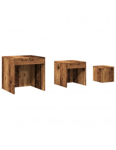 Tavolini Impilabili 3 pz Legno Antico in Legno Multistrato 2