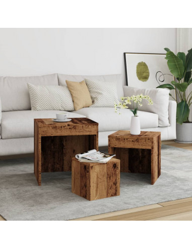 Tavolini Impilabili 3 pz Legno Antico in Legno Multistrato