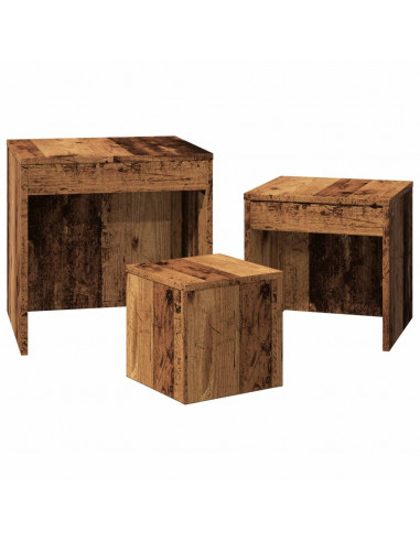 Tavolini Impilabili 3 pz Legno Antico in Legno Multistrato