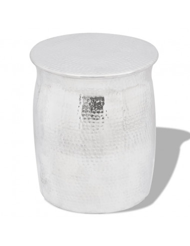 Sgabello/Tavolino Laterale in Alluminio Battuto Argento