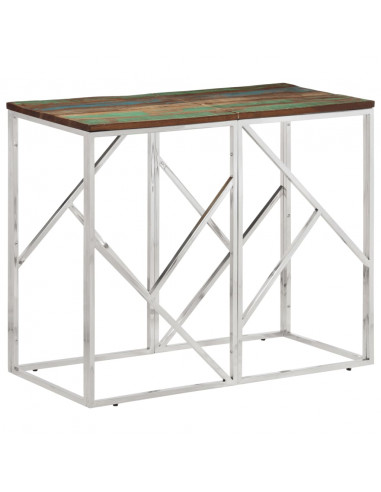 Tavolino Salotto Argento in Acciaio Inox e Legno di Recupero