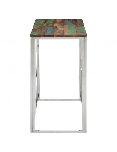 Tavolino Salotto Argento in Acciaio Inox e Legno di Recupero