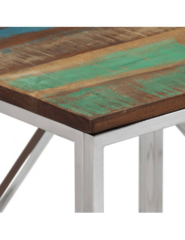 Tavolino Salotto Argento in Acciaio Inox e Legno di Recupero