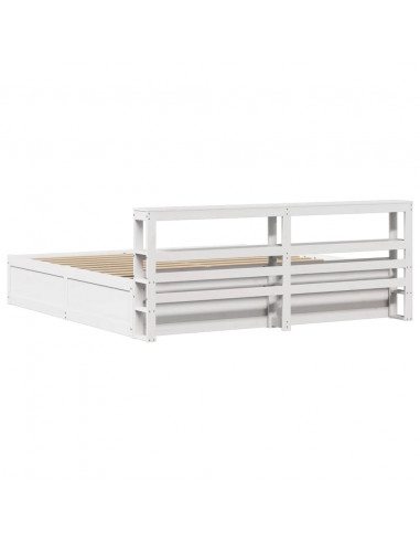 Giroletto con Testiera Bianco 200x200 cm Legno Massello di Pino