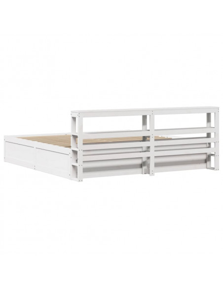 Giroletto con Testiera Bianco 200x200 cm Legno Massello di Pino
