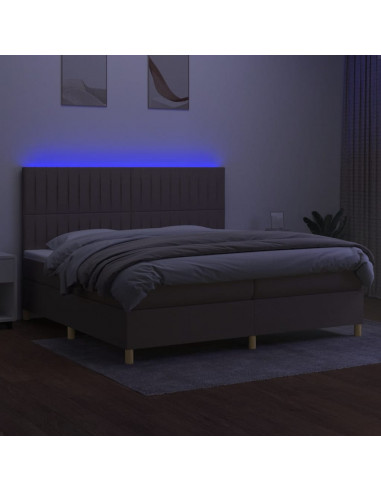 Letto a Molle Materasso e LED tortora 200x200cm in Tessuto