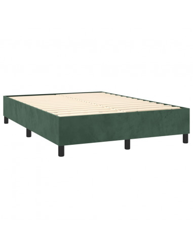 Letto a Molle con Materasso e LED Verde Scuro 140x200cm Velluto