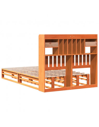 Letto Libreria senza Materasso Marrone Cera 135x190 cm in Pino