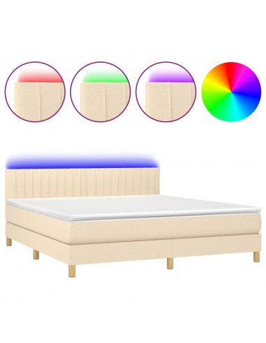Letto a Molle con Materasso e LED Crema 160x200 cm in Tessuto