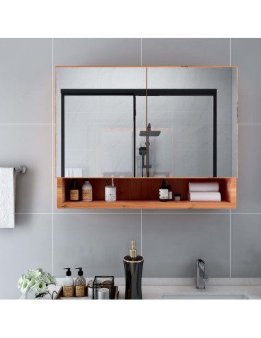 Armadietto a Specchio con LED Rovere 80x15x60 cm in MDF