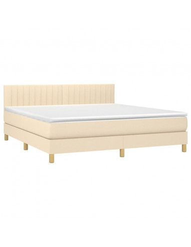 Letto a Molle con Materasso e LED Crema 160x200 cm in Tessuto