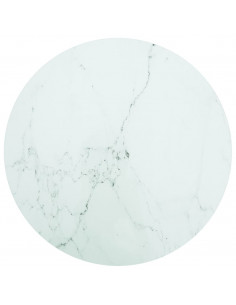 Piano per Tavolo Bianco Ø70x0,8 cm in Vetro Aspetto Marmo
