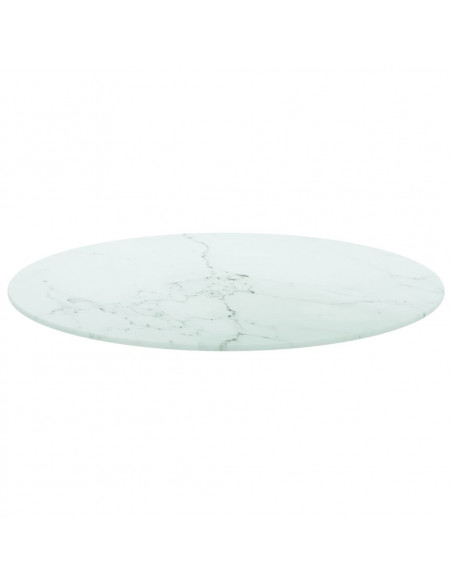 Piano per Tavolo Bianco Ø70x0,8 cm in Vetro Aspetto Marmo