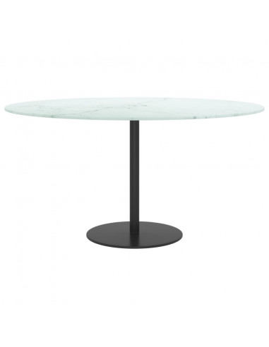 Piano per Tavolo Bianco Ø80x1 cm Vetro Temperato Design Marmo