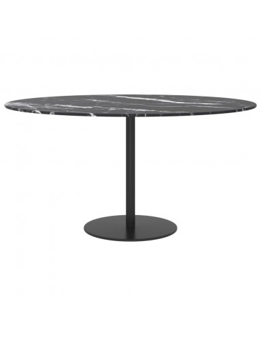 Piano per Tavolo Nero Ø80x1 cm Vetro Temperato Design Marmo