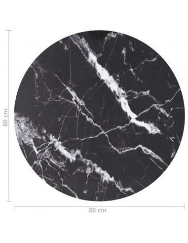 Piano per Tavolo Nero Ø80x1 cm Vetro Temperato Design Marmo