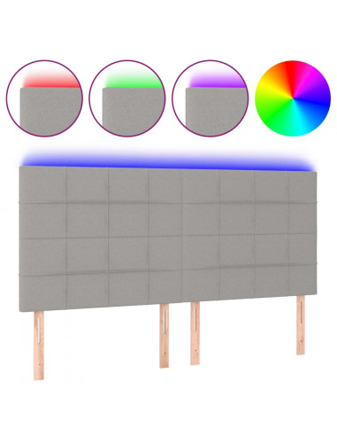 Testiera a LED Grigio Chiaro 200x5x118/128 cm in Tessuto