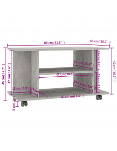 Mobile TV con Ruote Grigio Cemento 80x40x45 cm in Multistrato