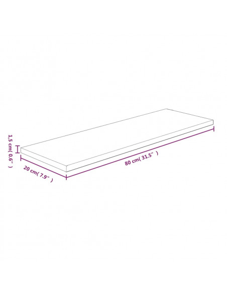 Ripiano 80x20x1,5 cm Legno Massello di Rovere Non Trattato