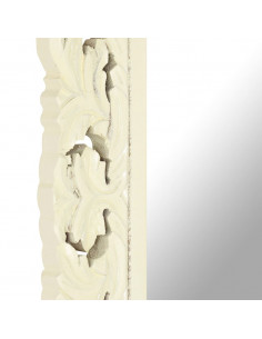 Specchio Intagliato a Mano Bianco 110x50cm in Massello di Mango