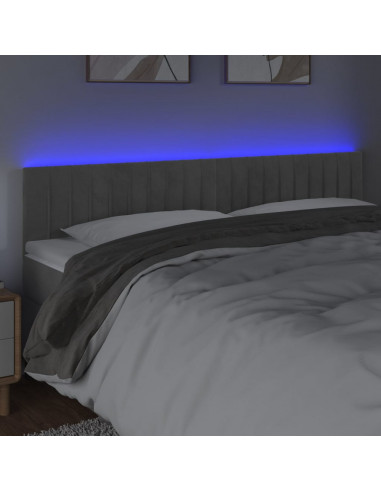 Testiera a LED Grigio Chiaro 160x5x78/88 cm in Velluto