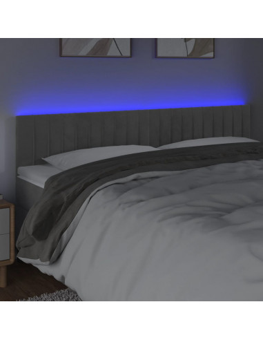 Testiera a LED Grigio Chiaro 200x5x78/88 cm in Velluto