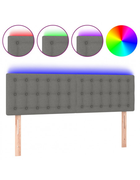 Testiera a LED Grigio Scuro 144x5x78/88 cm in Tessuto
