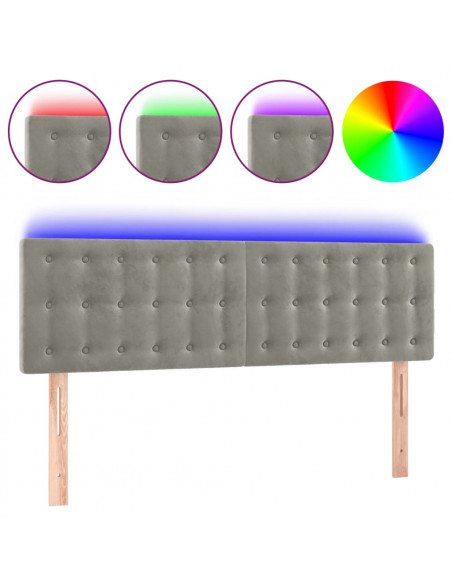 Testiera a LED Grigio Chiaro 144x5x78/88 cm in Velluto