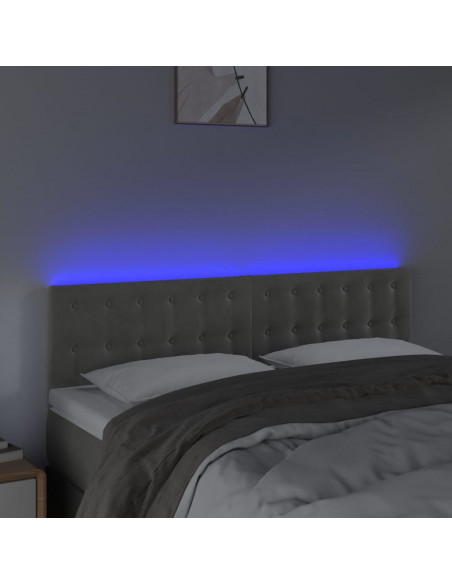 Testiera a LED Grigio Chiaro 144x5x78/88 cm in Velluto