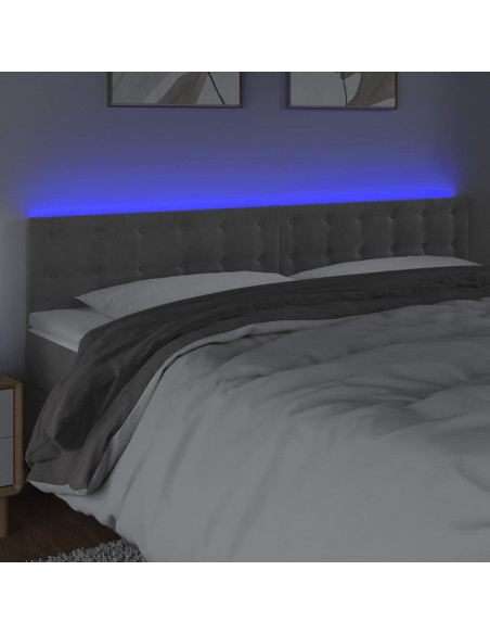 Testiera a LED Grigio Chiaro 160x5x78/88 cm in Velluto
