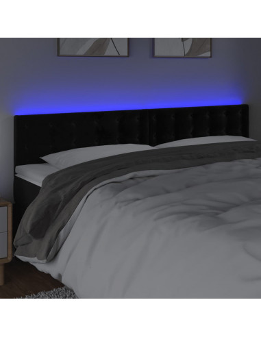 Testiera a LED Nera 200x5x78/88 cm in Velluto