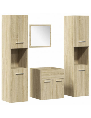 Set Mobili da Bagno 4 pz Rovere Sonoma in Legno Multistrato