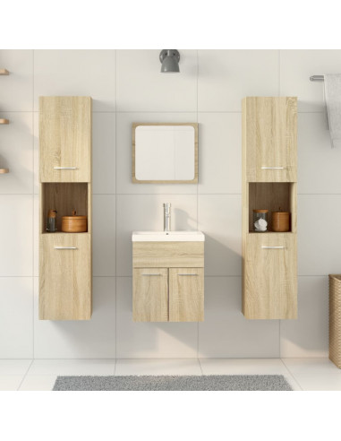Set Mobili da Bagno 4 pz Rovere Sonoma in Legno Multistrato