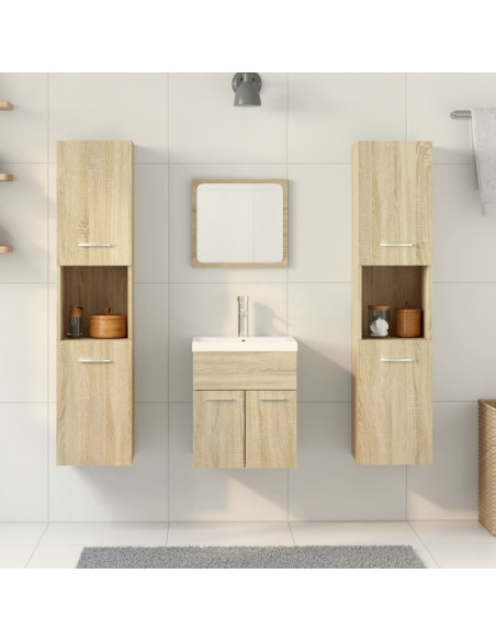 Set Mobili da Bagno 4 pz Rovere Sonoma in Legno Multistrato