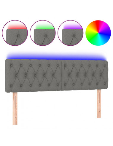 Testiera a LED Grigio Scuro 144x7x78/88 cm in Tessuto