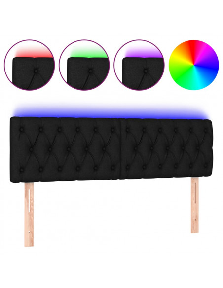 Testiera a LED Nera 144x7x78/88 cm in Tessuto