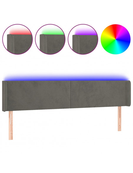 Testiera a LED Grigio Scuro 183x16x78/88 cm in Velluto