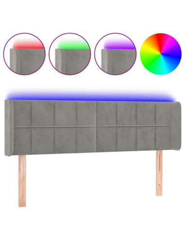 Testiera Grigio Chiaro a LED 147x16x78/88 cm in Velluto