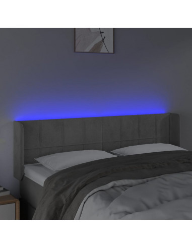 Testiera Grigio Chiaro a LED 147x16x78/88 cm in Velluto