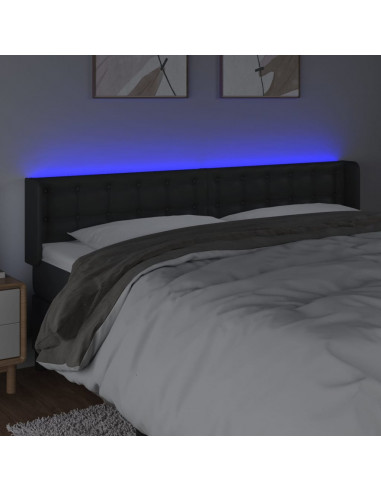 Testiera a LED Nera 203x16x78/88 cm in Similpelle