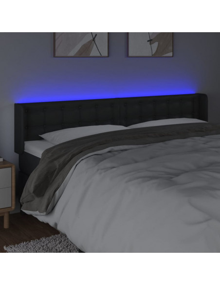Testiera a LED Nera 203x16x78/88 cm in Similpelle