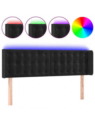 Testiera a LED Nera 147x16x78/88 cm in Velluto