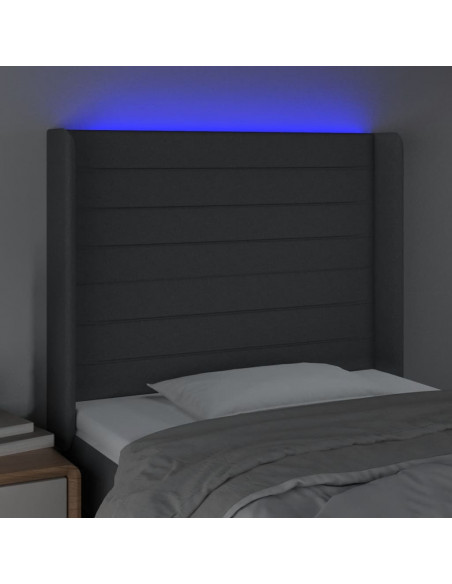 Testiera a LED Grigio Scuro 93x16x118/128 cm in Tessuto