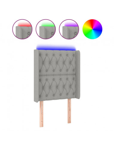 Testiera a LED Grigio Chiaro 83x16x118/128 cm in Tessuto