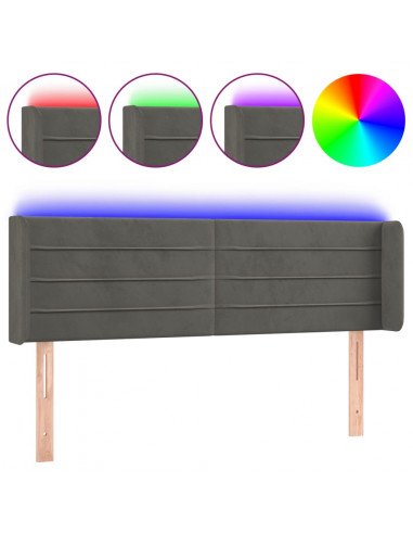Testiera a LED Grigio Scuro 147x16x78/88 cm in Velluto