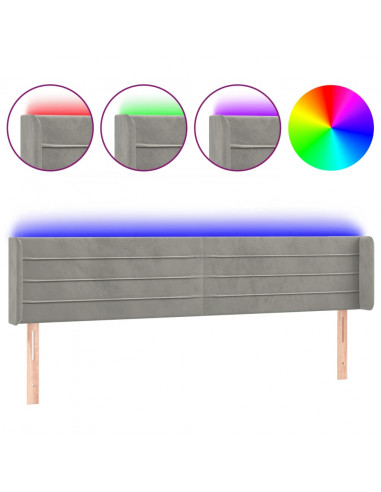 Testiera a LED Grigio Chiaro 163x16x78/88 cm in Velluto